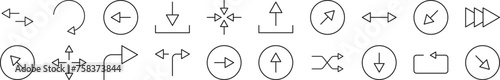 Pack of linear symbols of arrows. Editable stroke. Linear symbol for web sites, newspapers, articles book