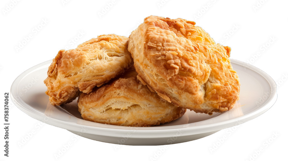 Chicken Biscuit on a plate isolated on transparent png background. Generative ai Chicken Biscuit on a plate isolated on transparent png background. Generative ai