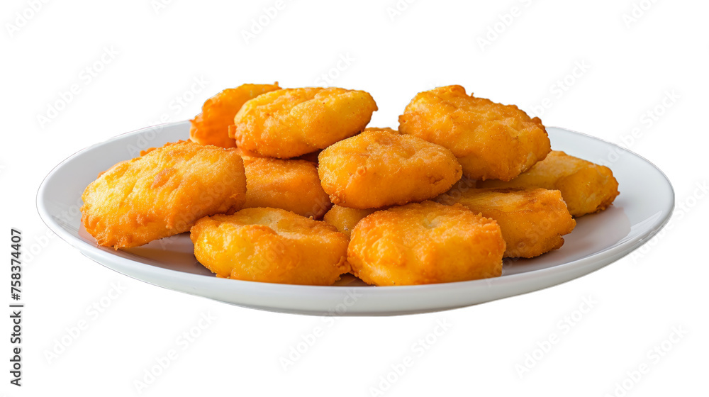 Chicken Nuggets on a plate isolated on transparent png background. Generative ai Chicken Nuggets on a plate isolated on transparent png background. Generative ai