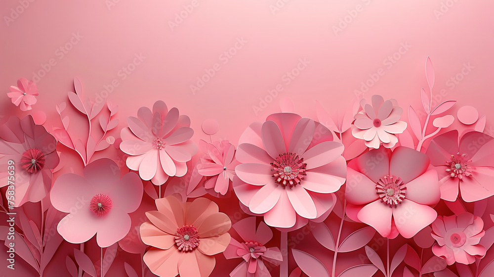 Bright and vibrant paper flowers in pink hues arranged on a gradient background. Bright and vibrant paper flowers in pink hues arranged on a gradient background.