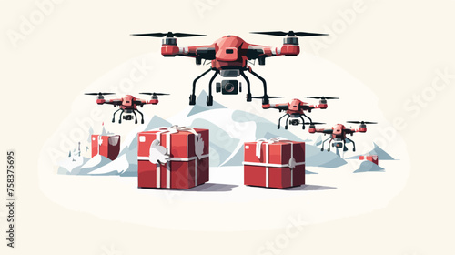 A drone delivery hub with multiple drones ready to