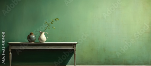 Wallpaper Mural interior with an empty green wall and vase Torontodigital.ca