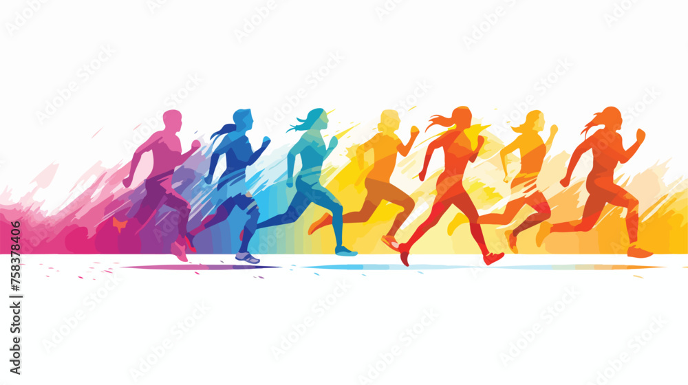 A dynamic pattern of runners in silhouette 