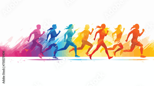 A dynamic pattern of runners in silhouette 