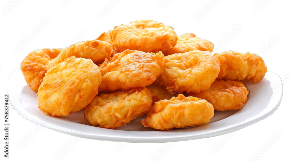 Chicken Nuggets on a plate isolated on transparent png background. Generative ai Chicken Nuggets on a plate isolated on transparent png background. Generative ai