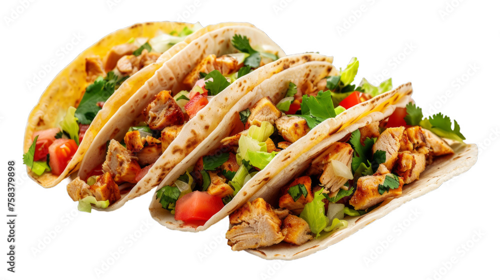Chicken Tacos isolated on transparent png background. Generative ai Chicken Tacos isolated on transparent png background. Generative ai