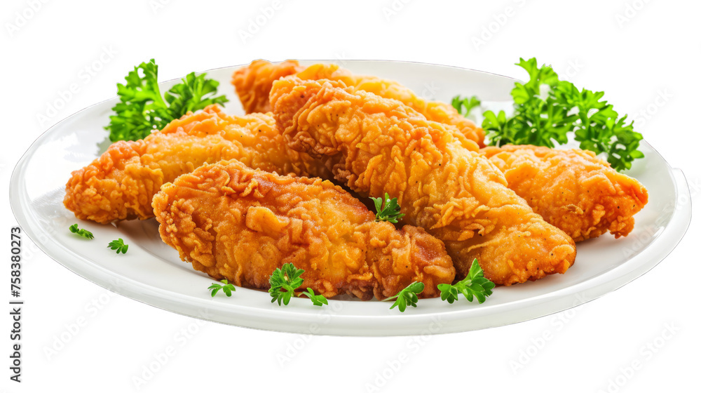 Chicken Tenders on a plate isolated on transparent png background. Generative ai Chicken Tenders on a plate isolated on transparent png background. Generative ai