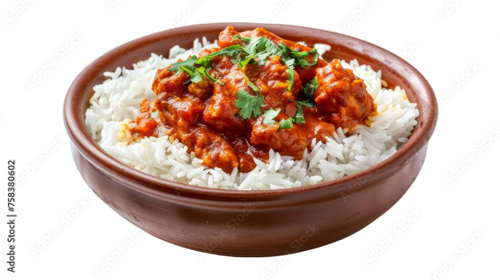 Chicken Tikka Masala Rice Bowl isolated on transparent png background. Generative ai Chicken Tikka Masala Rice Bowl isolated on transparent png background. Generative ai