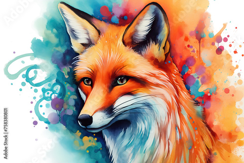 whimsical depiction watercolor illustration fierce illustration portrait watercolor fox colorful fox a fox vibrant watercolor