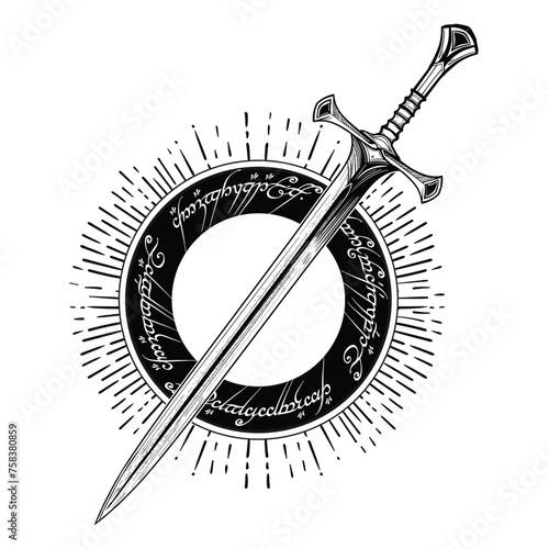 Lord Rings - sword - with Ring magic , vector