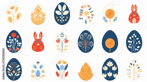 A festive pattern of Easter eggs in different color