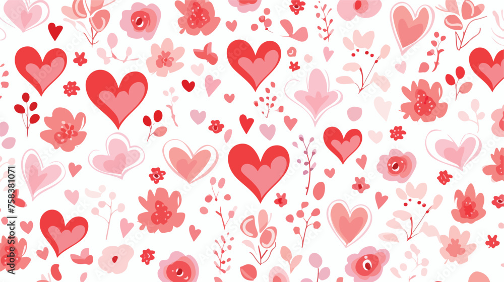 A festive pattern of hearts with love messages and