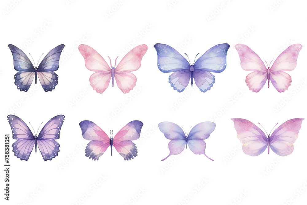 compilation a set watercolor posters delicate illustration invitations postcards booklets compositions frames various butterflies design purple decoration boards