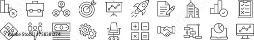 Collection of thin line icons of money and finance. Editable stroke. Simple linear illustration for web sites, newspapers, articles book