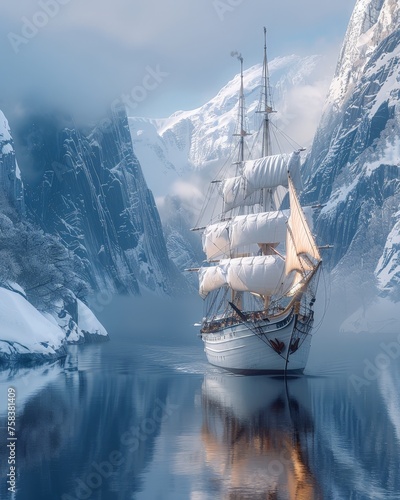 Magnificent  historical schooner sailing in the ocean © FrankBoston
