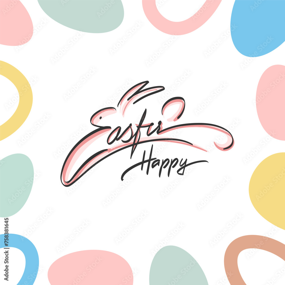 Obraz premium Happy Easter. Hand drawn elegant modern vector calligraphy. Inscription in the form of rabbit.