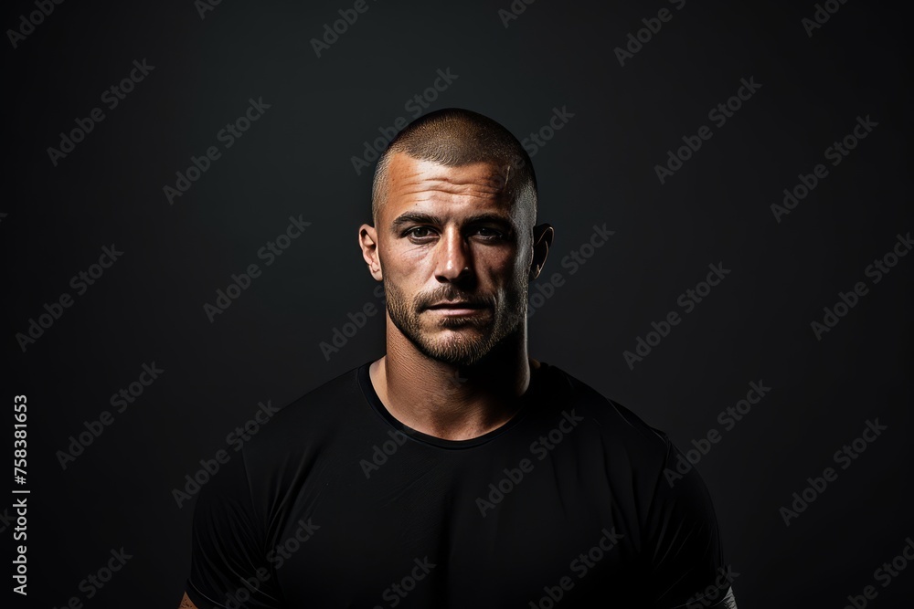 Portrait of a man in a black T-shirt on a dark background