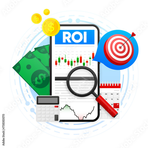 ROI concept. Return on Investment. Invest and finance, business growth, capitalism. Vector illustration.