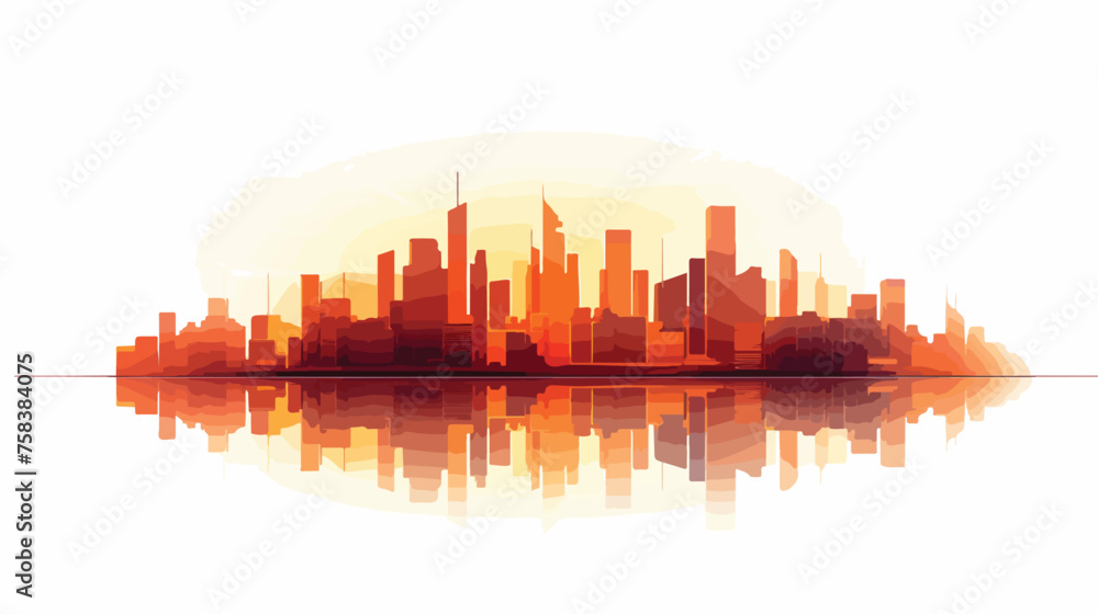 A geometric cityscape bathed in the warm glow 