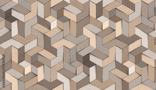 3D Wallpaper origami mosaic of colored particles brown tone photo