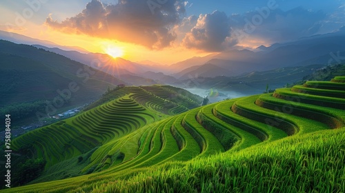 beautiful green terrace rice field at Mu cang chai, Vietnam.