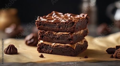 Delicious Homemade Brownies Freshly Baked on Parchment Paper
 photo