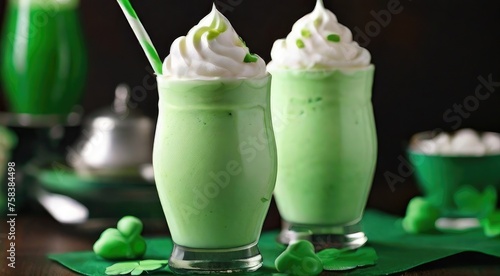 Festive Shamrock Shake with Whipped Cream for Saint Patrick's Day Celebration
 photo