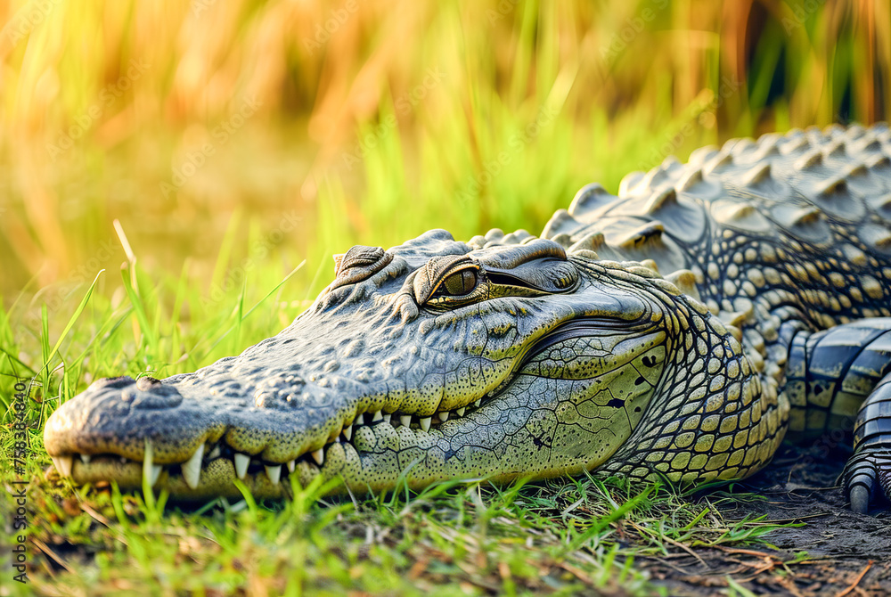 Fototapeta premium Nile crocodile Crocodylus niloticus, World Wildlife Day, March, animal concept, generative ai