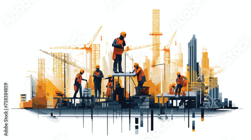A geometric pattern of construction workers 