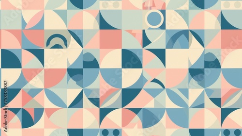 Wallpaper Mural Pastel Geometric Fusion: Seamless pattern showcasing a fusion of pastel circles, triangles, and squares, creating an intricate geometric design. Torontodigital.ca