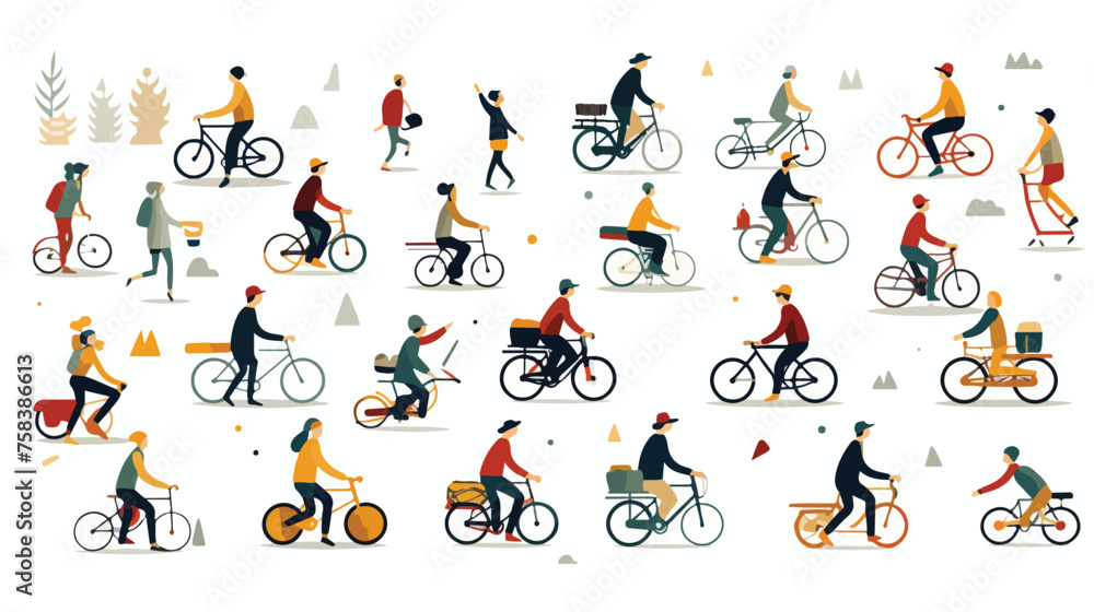 A geometric pattern of people commuting on bicycles