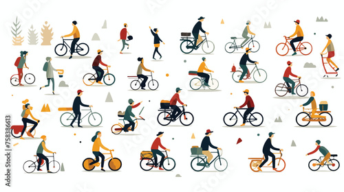 A geometric pattern of people commuting on bicycles