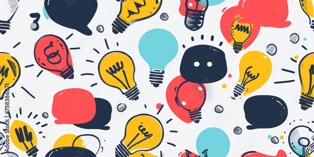 speech bubble and lightbulb icons, seamless tile pattern business ideas