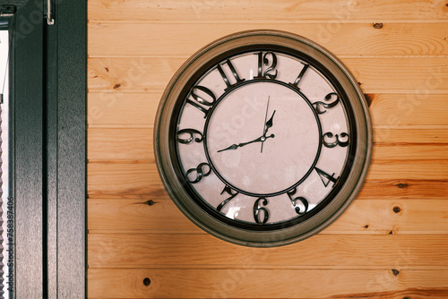 Wallpaper Mural Black and white clock on wooden wall, free copy space Torontodigital.ca