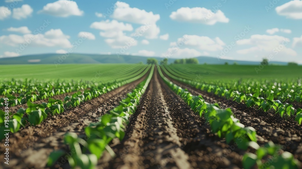 the farm scene accurately represents the characteristics of a typical farm, including the soybean plantation and prepared soil the farm scene accurately represents the characteristics of a typical farm, including the soybean plantation and prepared soil