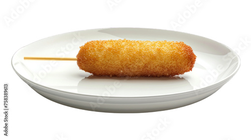 Corn Dog on a plate isolated on transparent png background. Generative ai 