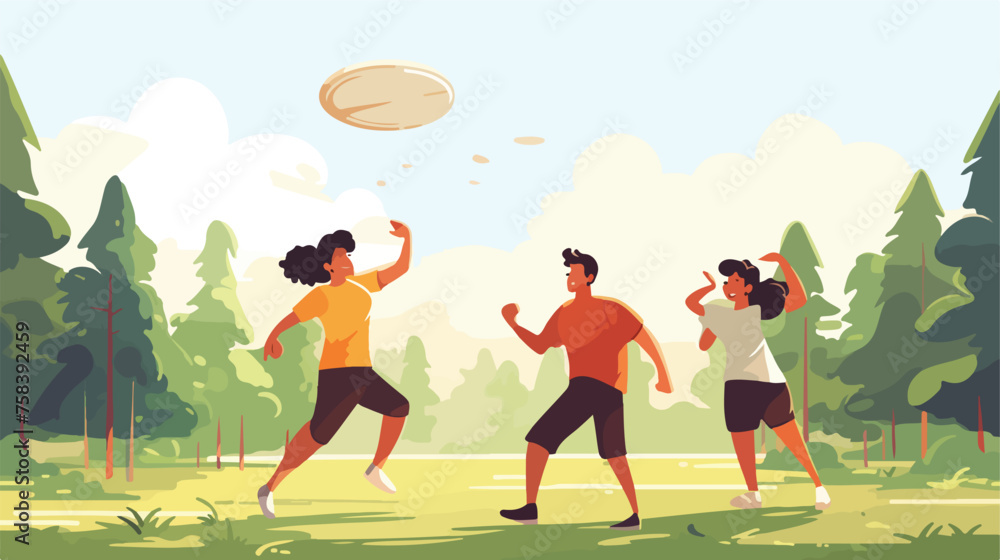 A group of friends playing frisbee in a park on a s