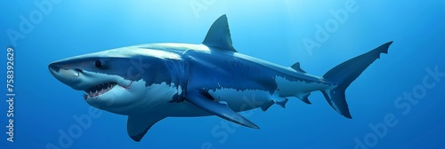 Marine wildlife  blue shark in its natural ocean habitat  underwater nature scene