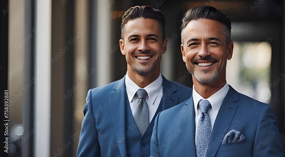 Man wearing a blue suit with a grin across his face Man wearing a blue suit with a grin across his face
