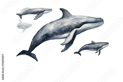 humpback whales art isolated grey cachalot prints realistic painted background whale beluga hand illustration poster cards watercolor animal white bowhead killer underwater blue