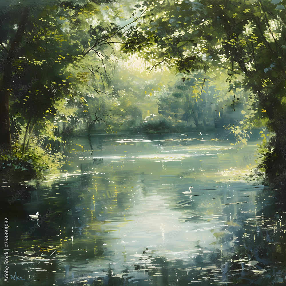 Fototapeta premium Artistic Depiction of Beautiful Forest Nature and Its Animals generative ai