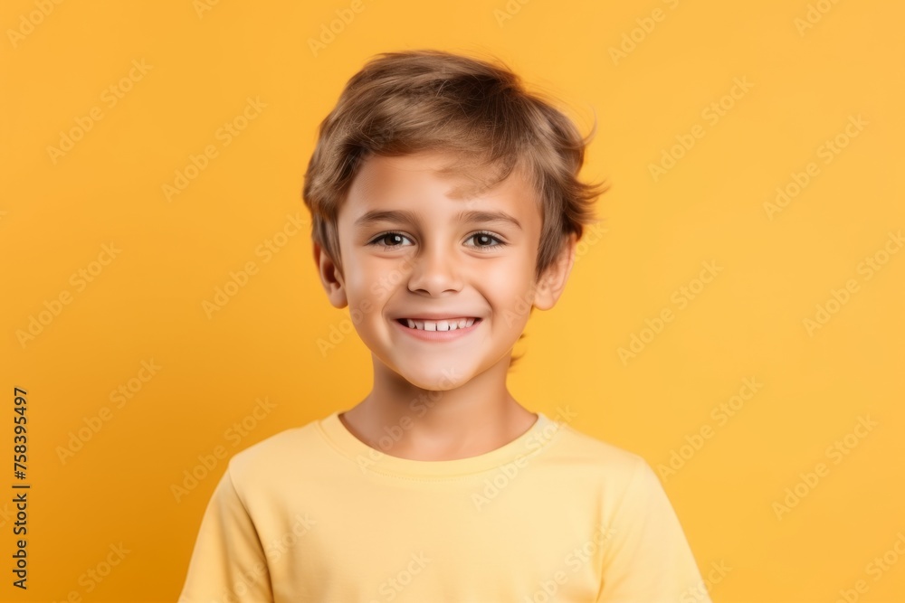 Portrait of a smiling little boy on a yellow background. Close-up. Portrait of a smiling little boy on a yellow background. Close-up.