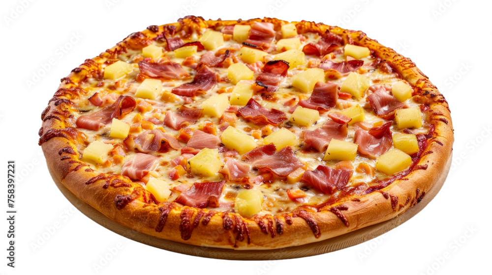 Hawaiian Pizza isolated on transparent png background. Generative ai 