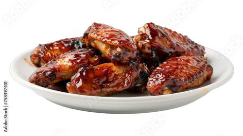 Honey Mustard Wings on a plate isolated on transparent png background. Generative ai 