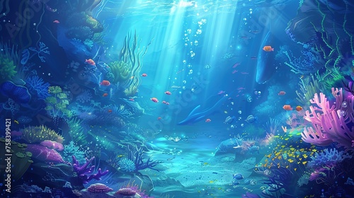 Undersea world. Landscape underwater in the sea or ocean. Marine nature background