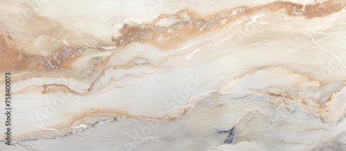 A detailed closeup of a marble texture blending white and brown colors, resembling a beautiful landscape painting with elements of water and soil