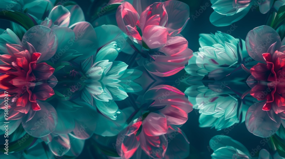 Abstract Floral Artistic Composition in Magenta & Turquoise AI Generated.