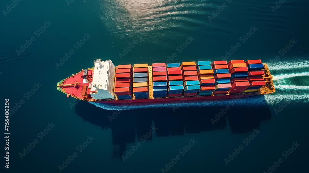 Fototapeta premium A large container ship carries colorful containers in the ocean