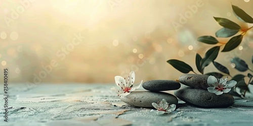 Massage spa banner, stones and flowers social media post, copy space photo