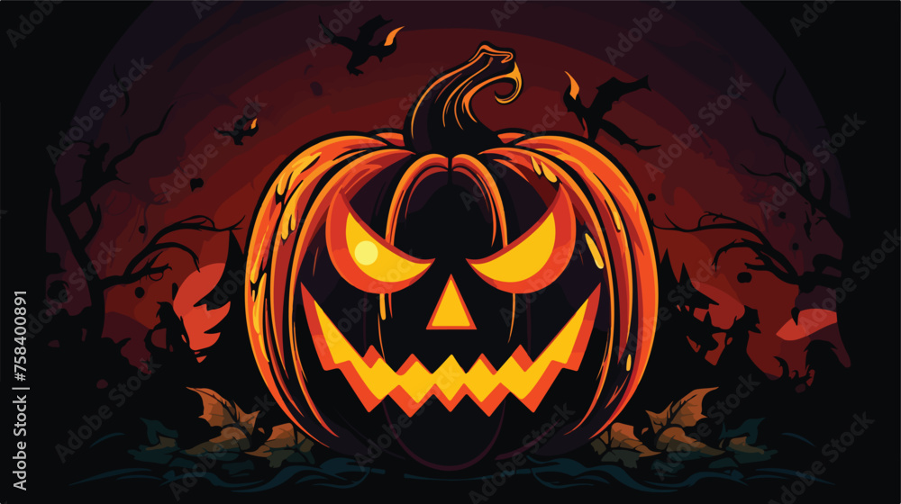 A jack-o-lantern carved with a spooky face on Hallowen